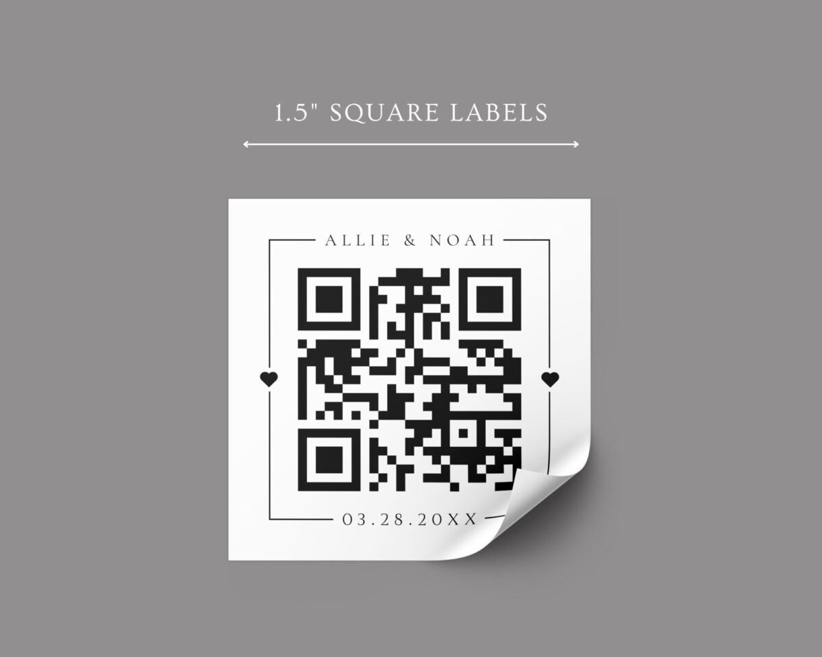 Custom QR Labels For Wedding Invitations with Bride, Groom, and Date Custom QR Labels For Wedding Invitations with Bride, Groom, and Date