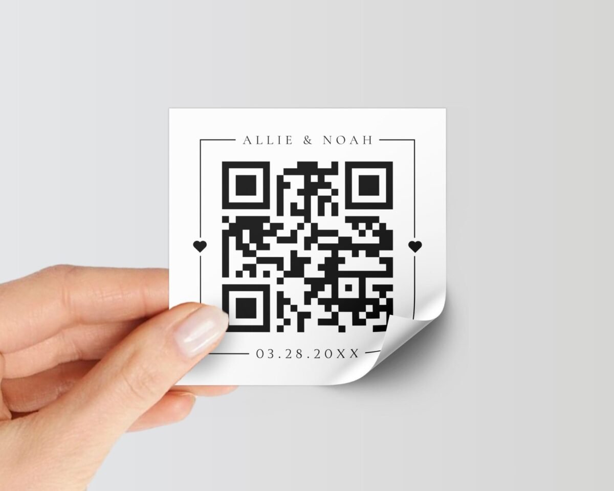 Custom QR Labels For Wedding Invitations with Bride, Groom, and Date