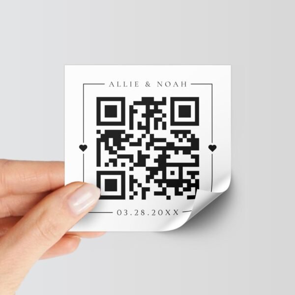 Custom QR Labels For Wedding Invitations with Bride, Groom, and Date