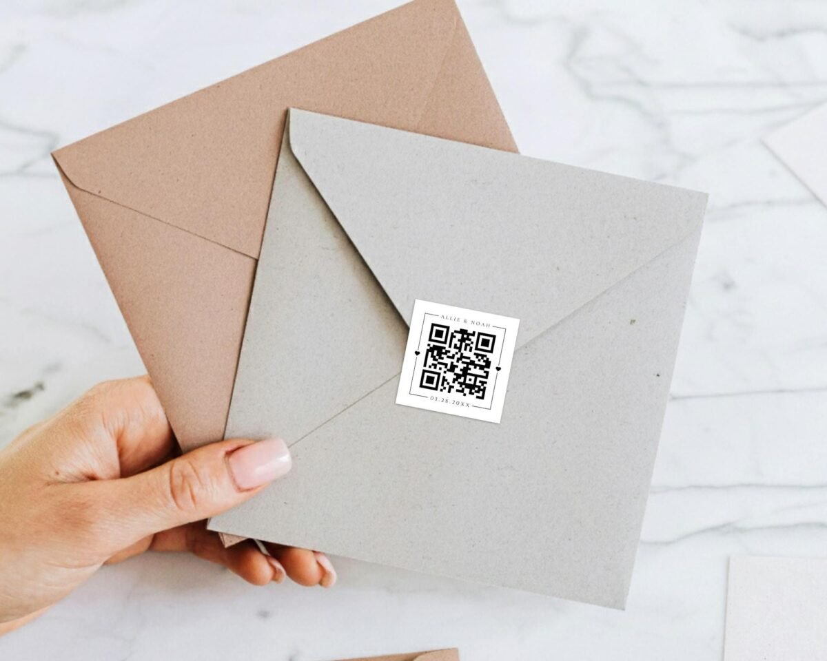 Custom QR Labels For Wedding Invitations with Bride, Groom, and Date Custom QR Labels For Wedding Invitations with Bride, Groom, and Date