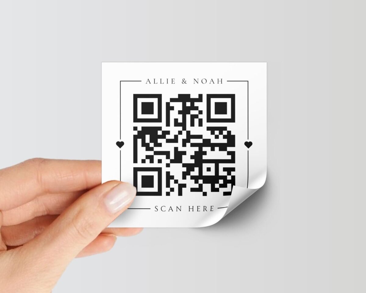 Custom QR Labels For Wedding Invitations with Bride, Groom, and Date Custom QR Labels For Wedding Invitations with Bride, Groom, and Date