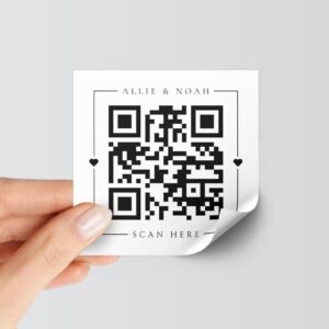 Custom QR Labels For Wedding Invitations with Bride, Groom, and Date Custom QR Labels For Wedding Invitations with Bride, Groom, and Date