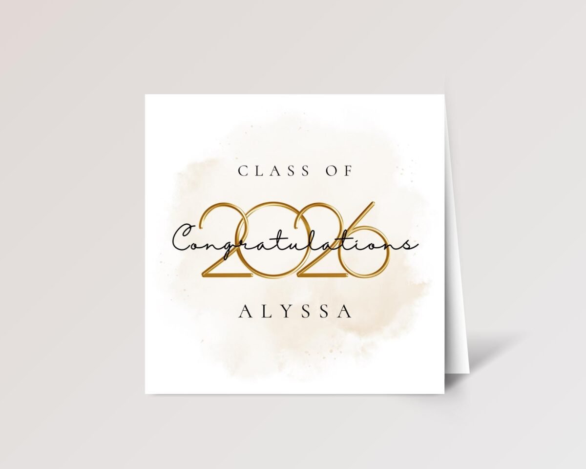 Personalized 2026 Graduation Card with Gold Numbers