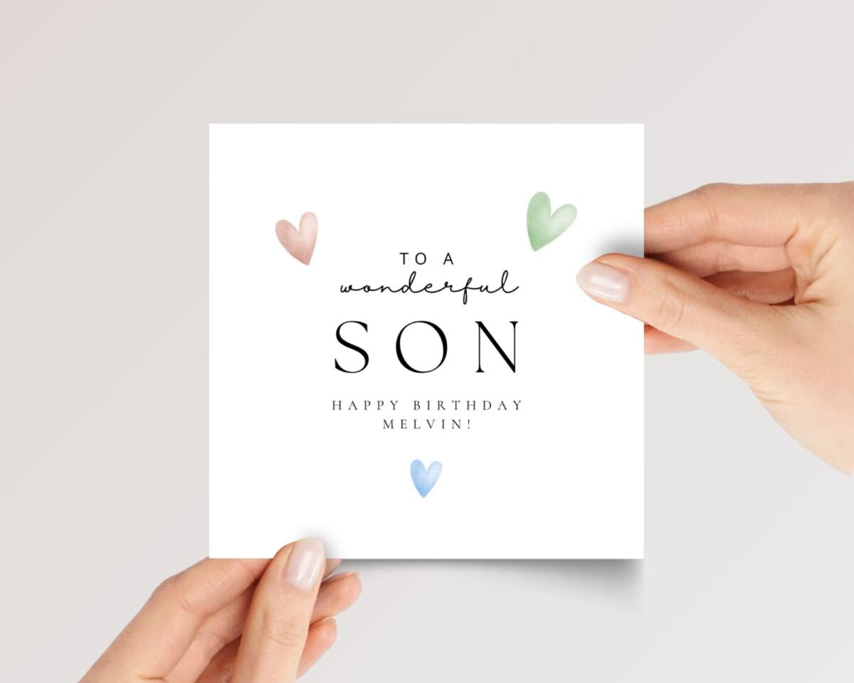 Personalized Birthday Card for Son With Hearts - Image 1 Personalized Birthday Card for Son With Hearts