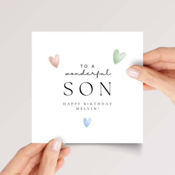 Personalized Birthday Card for Son With Hearts - Image 1 Personalized Birthday Card for Son With Hearts