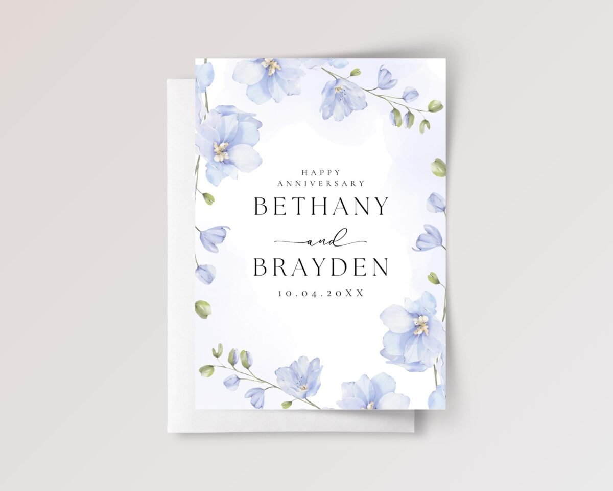 Floral Anniversary Card for Couple with Blue Delphiniums - Image 4 Floral Anniversary Card for Couple with Blue Delphiniums