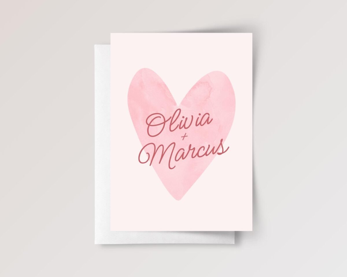 Custom Engagement Card for Couple, Son and Daughter in Law | Watercolor Heart
