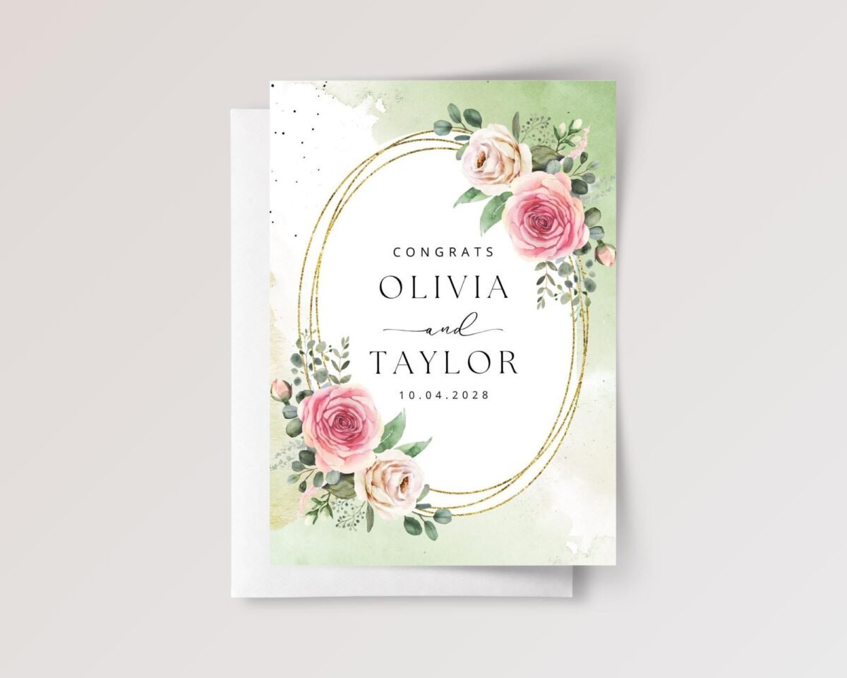 Custom Wedding Card for Son and Daughter in Law with Pink Roses