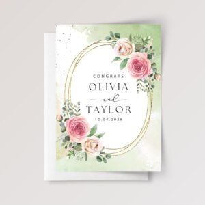 Custom Wedding Card for Son and Daughter in Law with Pink Roses