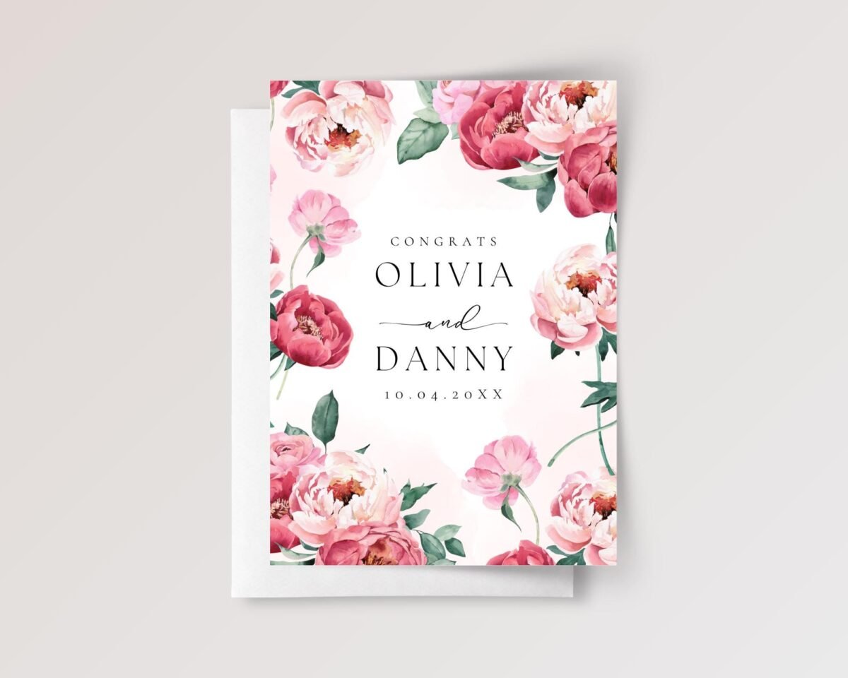 Custom Wedding Card for Son and Daughter in Law with Pink Peonies - Image 4 Custom Wedding Card for Son and Daughter in Law with Pink Peonies