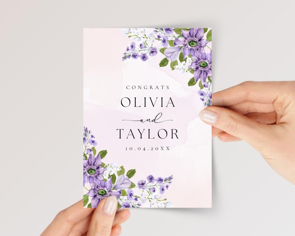 Custom Wedding Card for Son and Daughter in Law with Purple Flowers