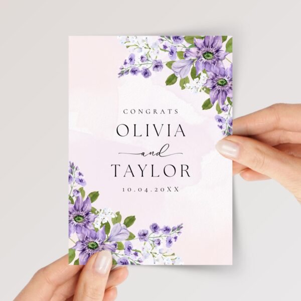 Custom Wedding Card for Son and Daughter in Law with Purple Flowers