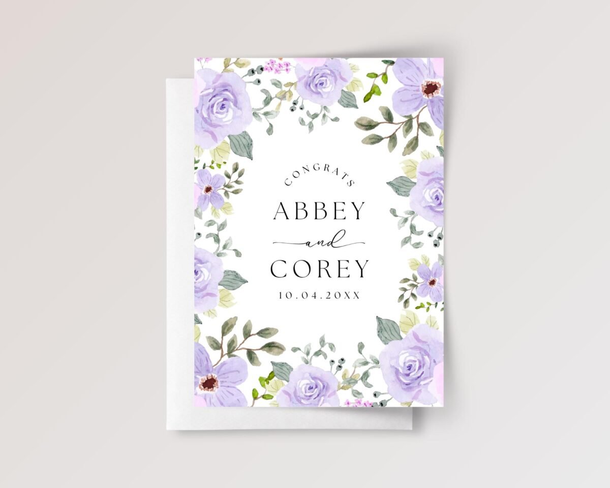 Personalized Wedding Card for Son and Daughter in Law with Purple Roses