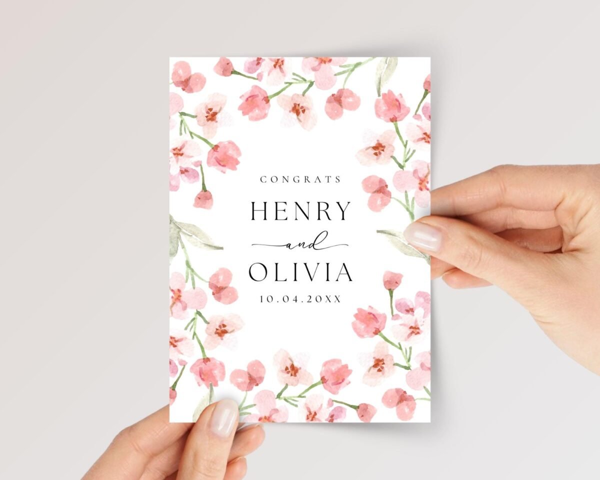Custom Wedding Card for Couple/Son and Daughter in Law with Pink Flowers