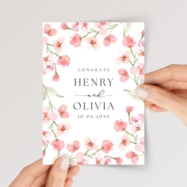 Custom Wedding Card for Couple/Son and Daughter in Law with Pink Flowers - Image 1 Custom Wedding Card for Couple/Son and Daughter in Law with Pink Flowers