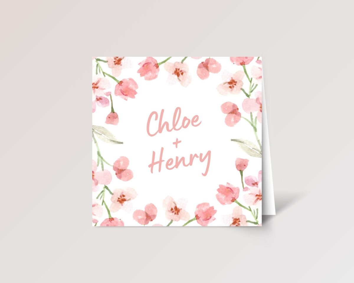 Personalized Engagement Card for Couple with Pink Flowers