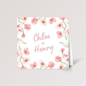 Personalized Engagement Card for Couple with Pink Flowers