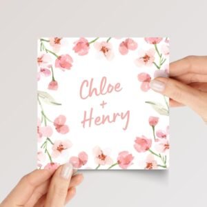 Personalized Engagement Card for Couple with Pink Flowers