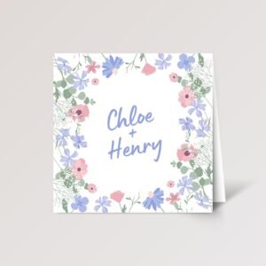 Custom Engagement Card for Couple with Blue Flowers