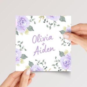Custom Engagement Card for Couple with Purple Flowers - Image 1 Custom Engagement Card for Couple with Purple Flowers