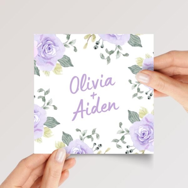 Custom Engagement Card for Couple with Purple Flowers