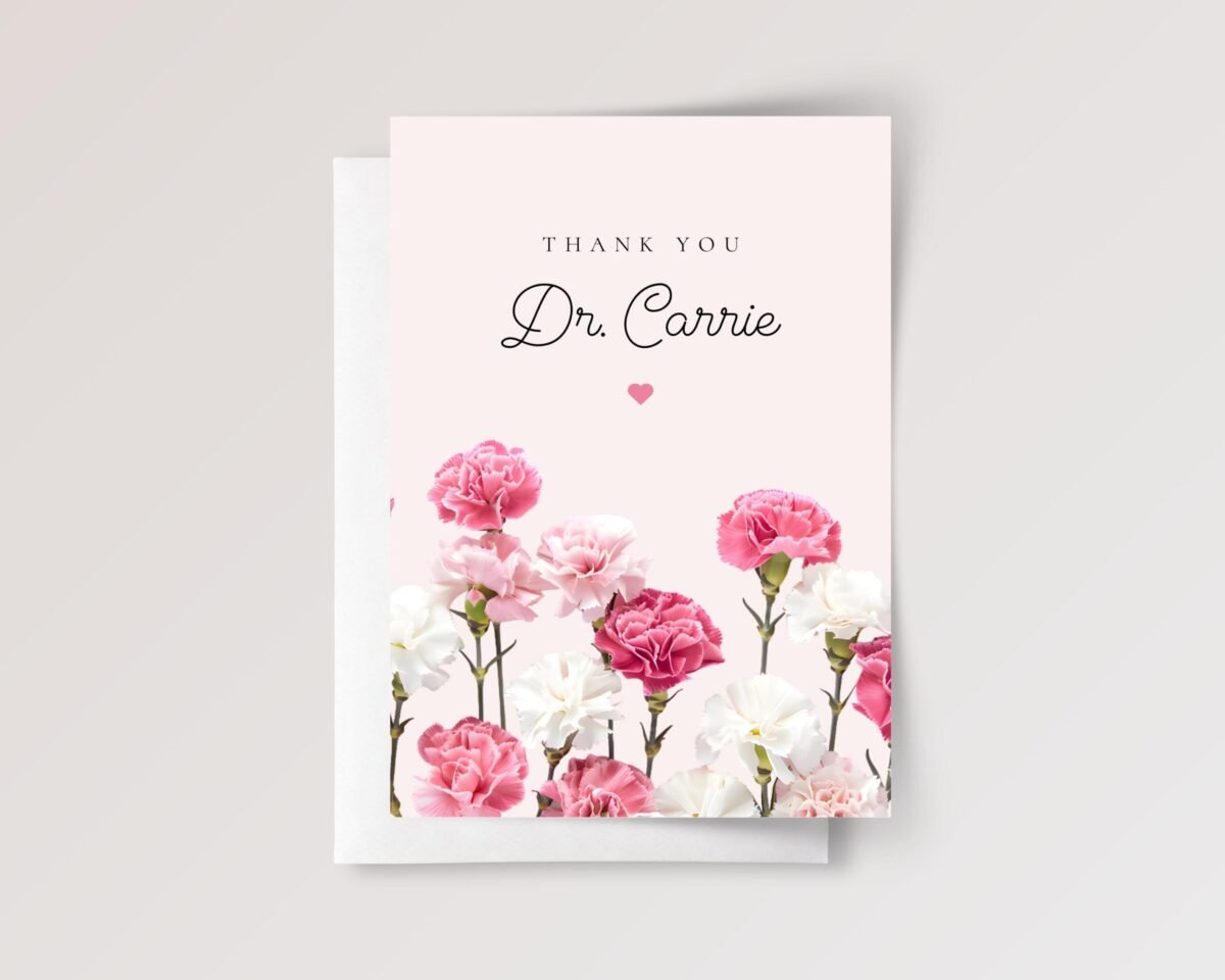 Personalized Thank You Card for Doctor with Pink Flowers