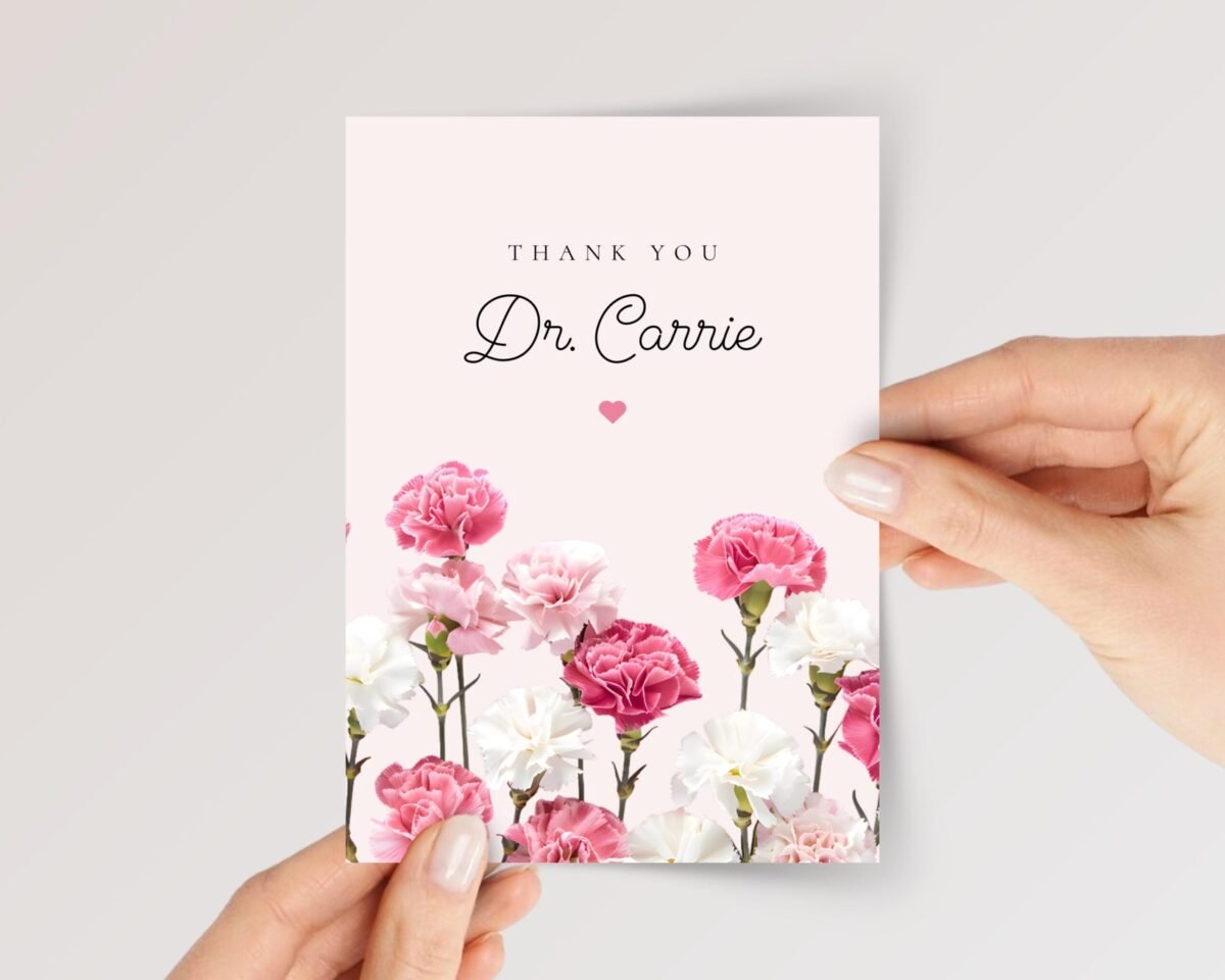 Personalized Thank You Card for Doctor with Pink Flowers - Image 1 Personalized Thank You Card for Doctor with Pink Flowers