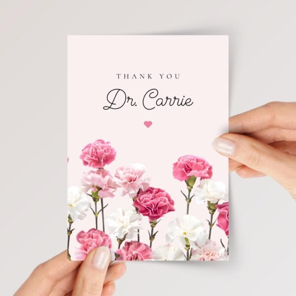Personalized Thank You Card for Doctor with Pink Flowers