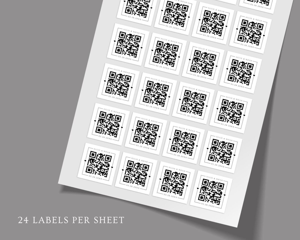 Custom QR Labels For Wedding Invitations with Bride, Groom, and Date Custom QR Labels For Wedding Invitations with Bride, Groom, and Date
