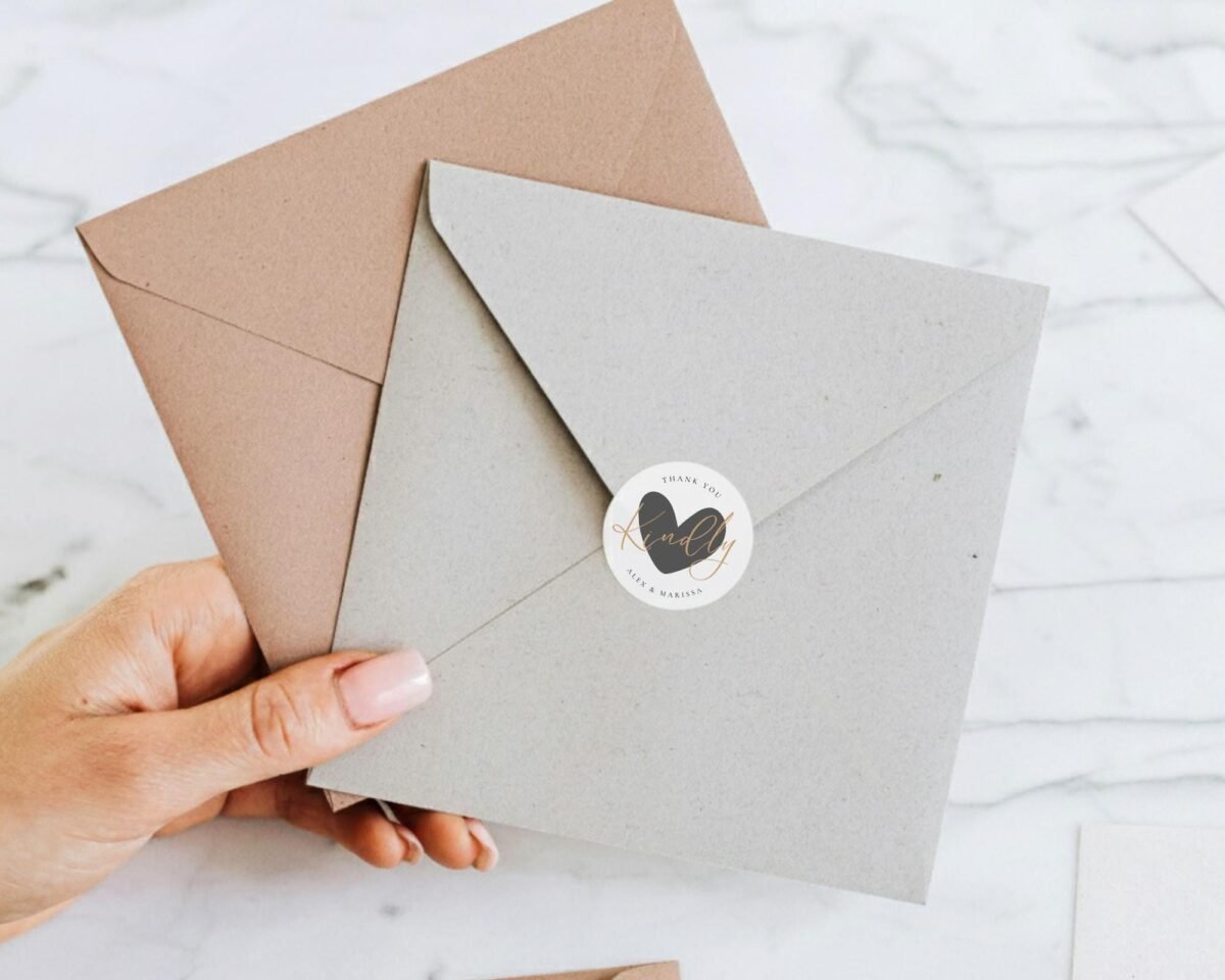 Custom Wedding Thank You Labels for Envelopes with Bride and Groom Names