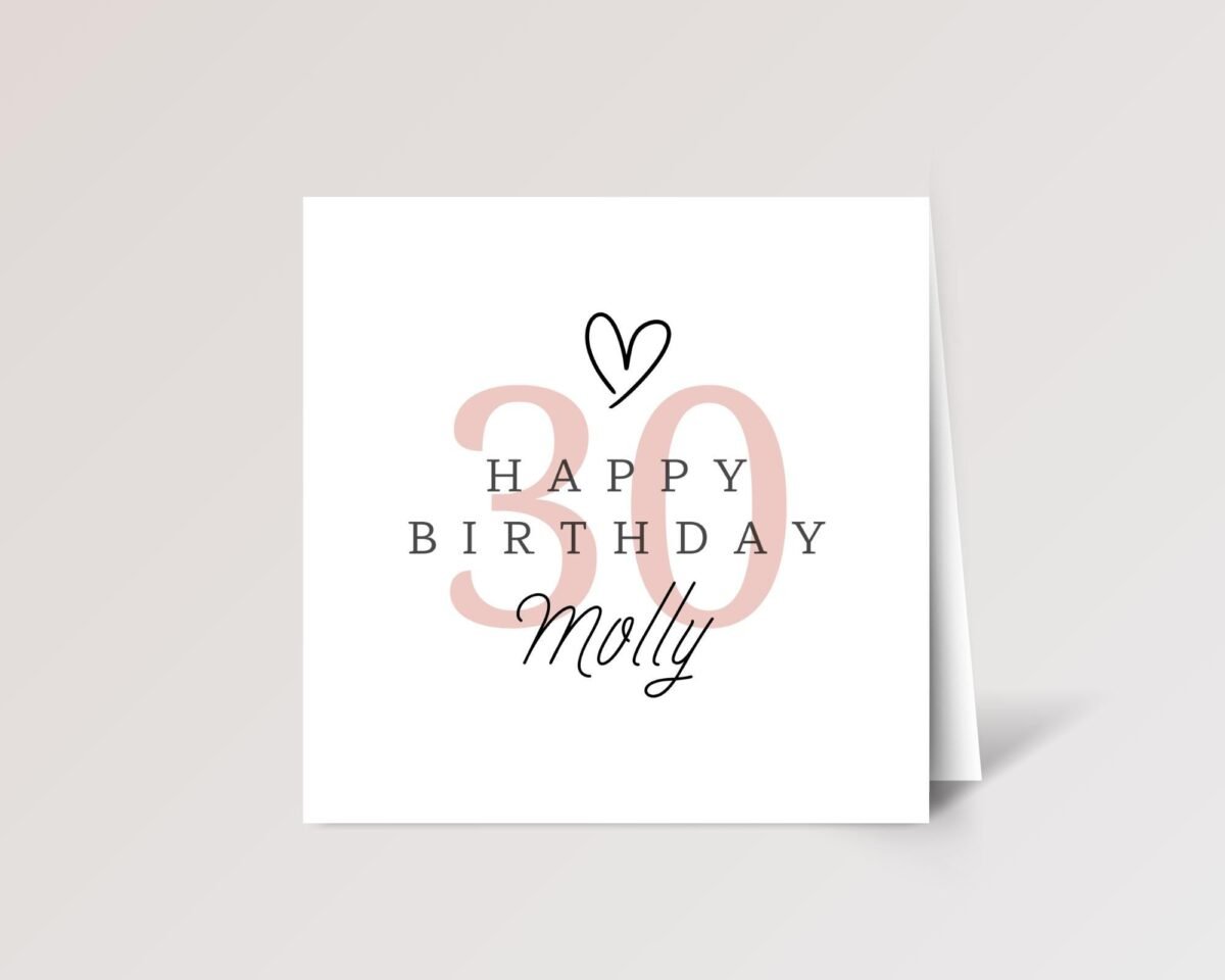 Personalized 30th Birthday Card for Wife or Daughter | Pink