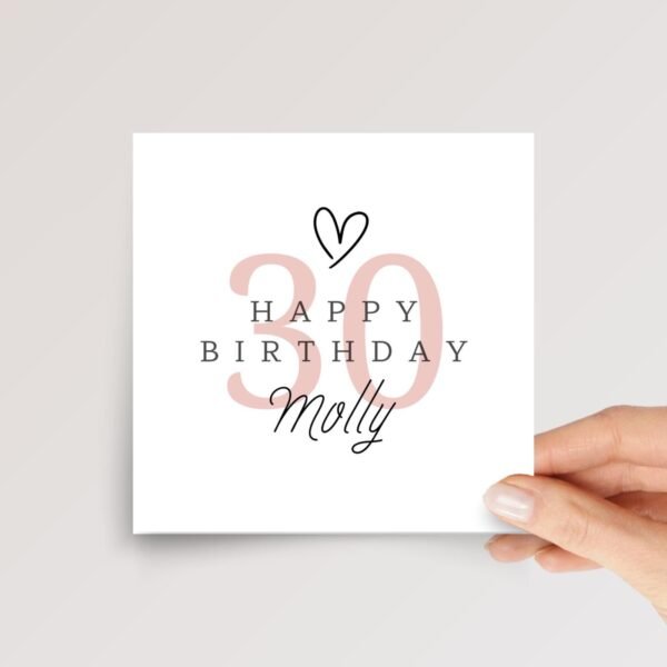 Personalized 30th Birthday Card for Wife or Daughter | Pink - Image 1 Personalized 30th Birthday Card for Wife or Daughter | Pink