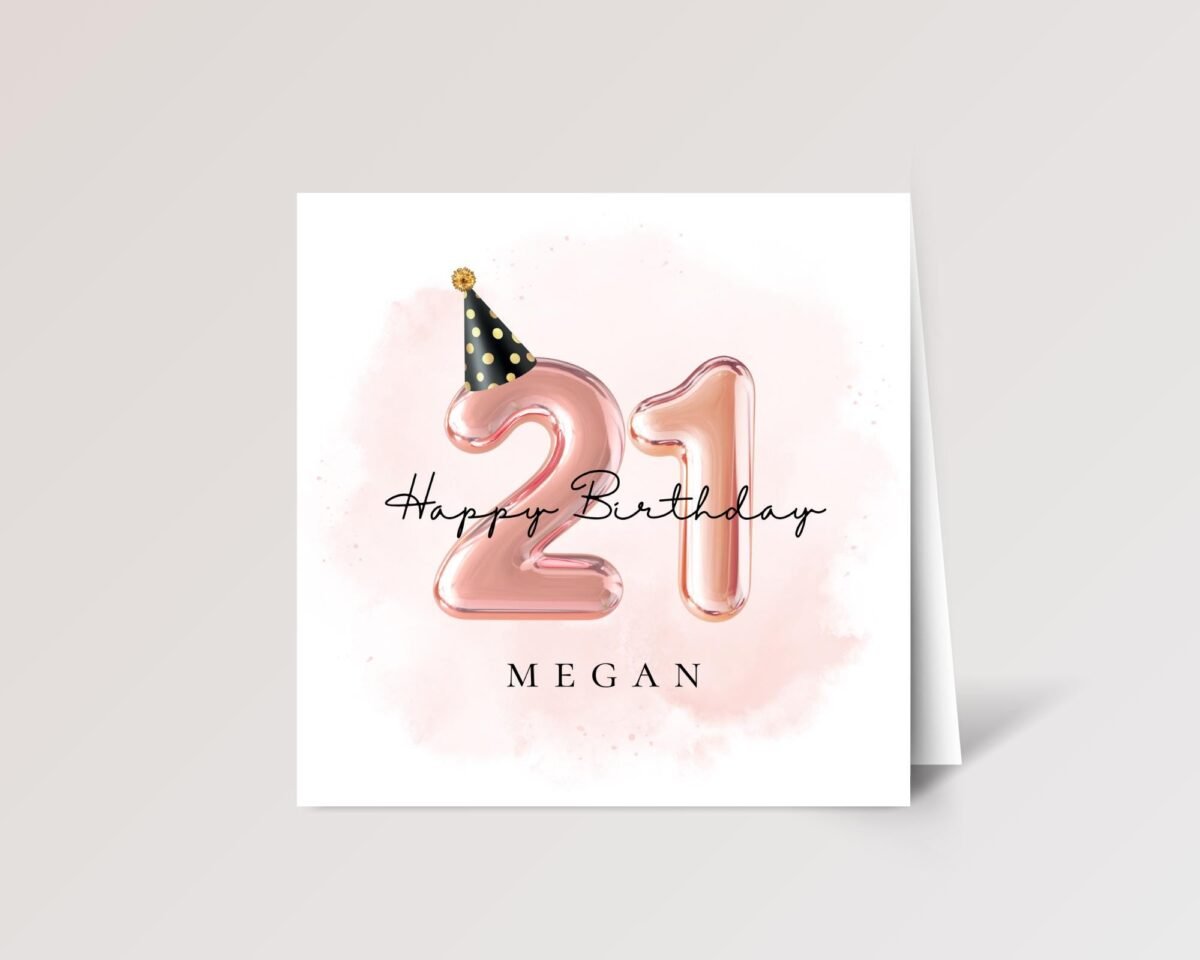 Personalized 21st Birthday Card with Gold Number Balloons for Adult Child