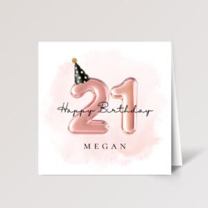 Personalized 21st Birthday Card with Gold Number Balloons for Adult Child