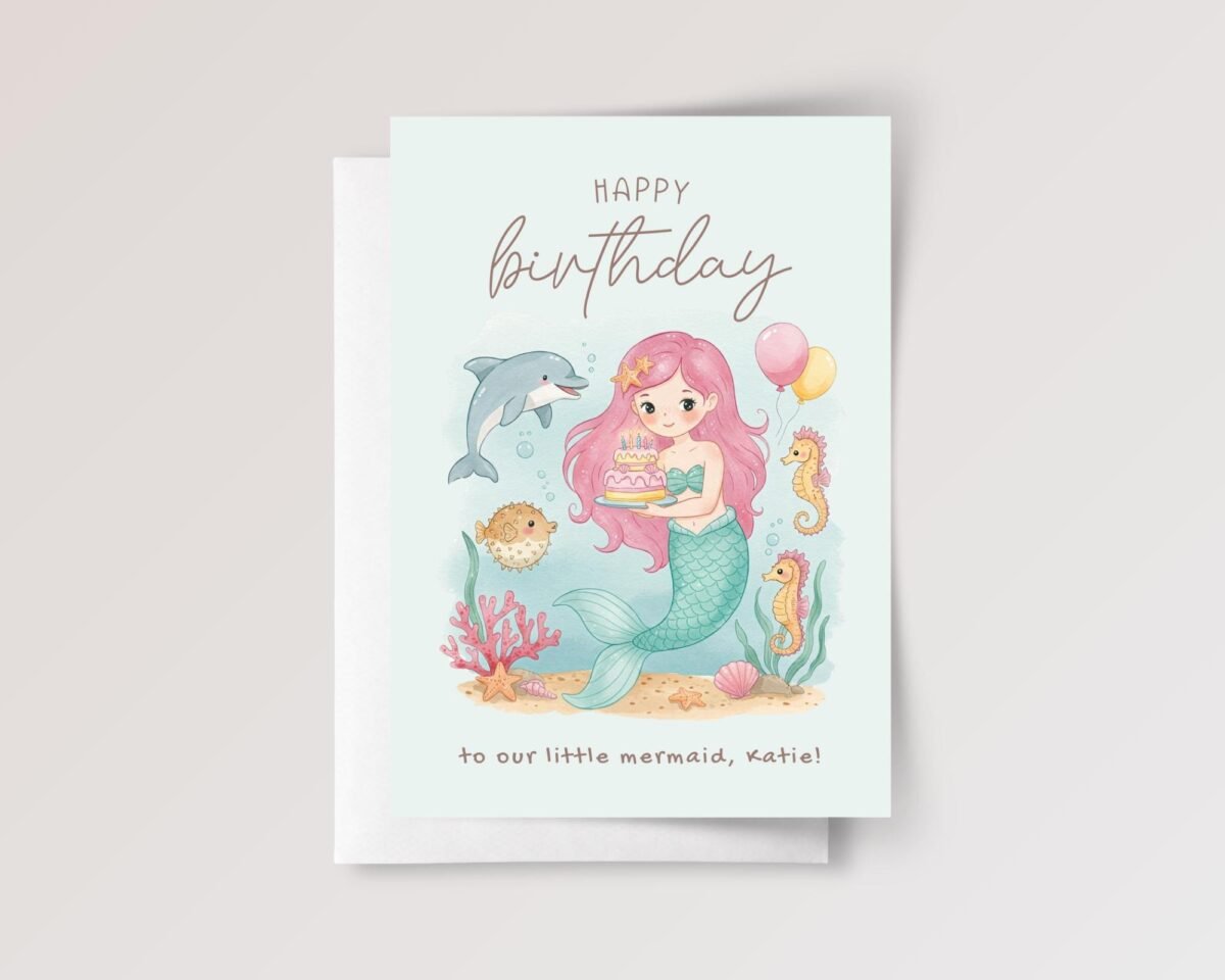 Personalized Mermaid Birthday Card for Daughter/Granddaughter | Under the Sea - Image 4 Personalized Mermaid Birthday Card for Daughter/Granddaughter | Under the Sea