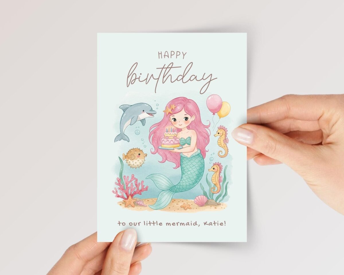 Personalized Mermaid Birthday Card for Daughter/Granddaughter | Under the Sea - Image 1 Personalized Mermaid Birthday Card for Daughter/Granddaughter | Under the Sea