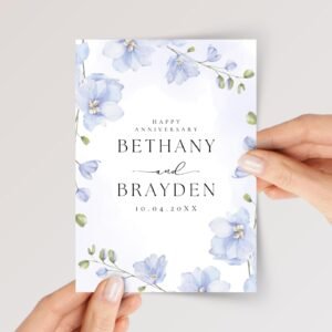 Floral Anniversary Card for Couple with Blue Delphiniums - Image 1 Floral Anniversary Card for Couple with Blue Delphiniums