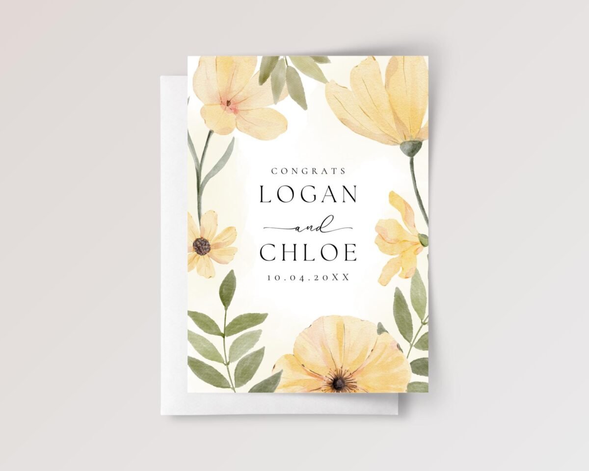 Custom Wedding Card for Couple, Son & Daughter In Law | Yellow Flowers