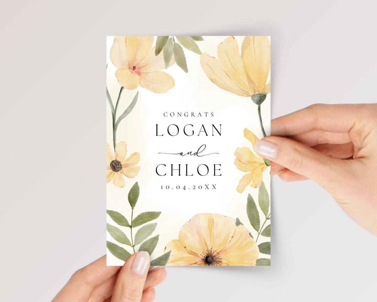 Custom Wedding Card for Couple, Son & Daughter In Law | Yellow Flowers