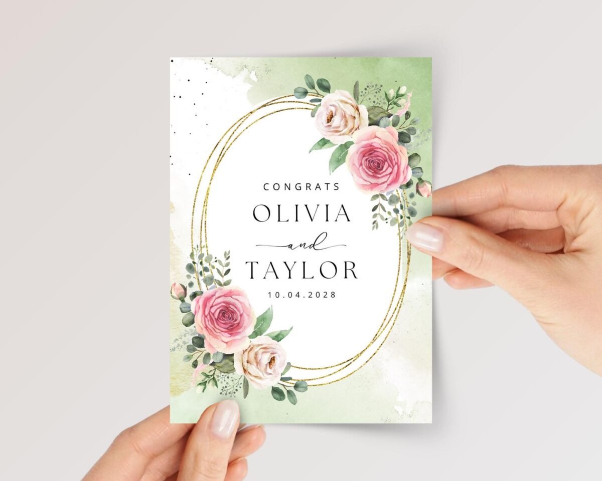 Custom Wedding Card for Son and Daughter in Law with Pink Roses
