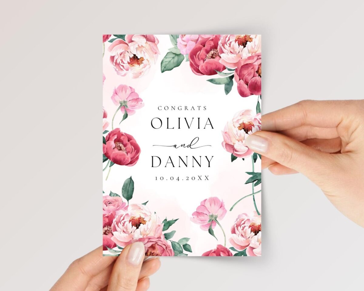 Custom Wedding Card for Son and Daughter in Law with Pink Peonies - Image 1 Custom Wedding Card for Son and Daughter in Law with Pink Peonies