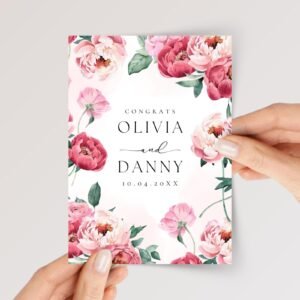 Custom Wedding Card for Son and Daughter in Law with Pink Peonies - Image 1 Custom Wedding Card for Son and Daughter in Law with Pink Peonies