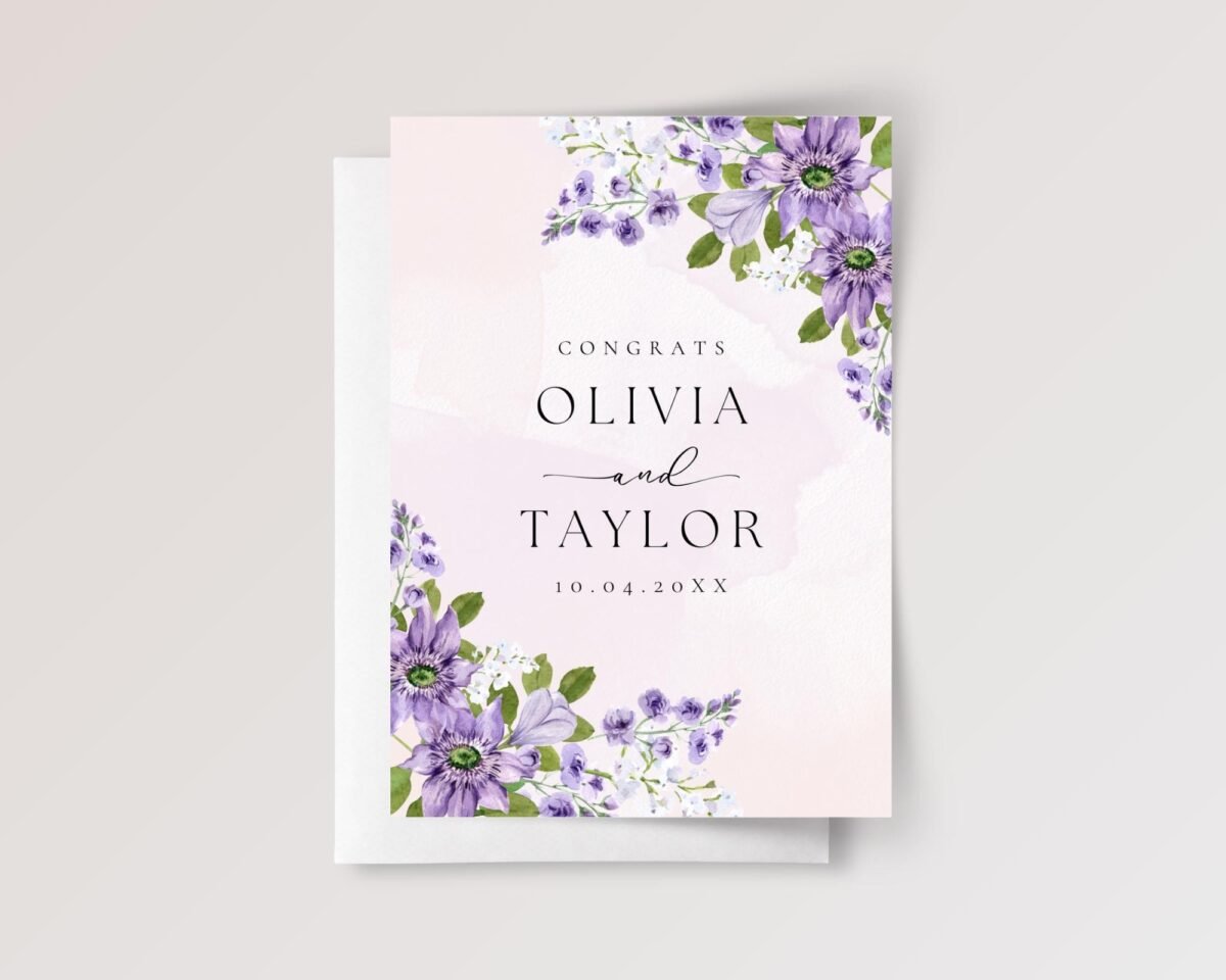 Custom Wedding Card for Son and Daughter in Law with Purple Flowers