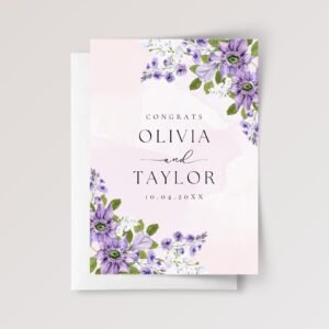 Custom Wedding Card for Son and Daughter in Law with Purple Flowers