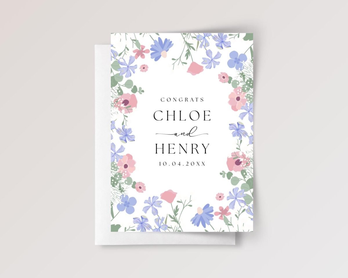Personalized Wedding Card for Son and Daughter in Law | Blue Florals