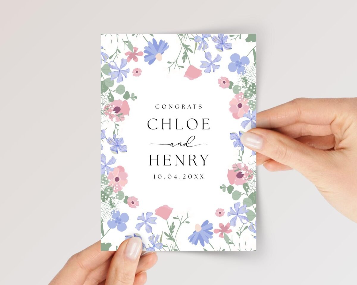 Custom Wedding Card for Son and Daughter in Law | Blue Florals