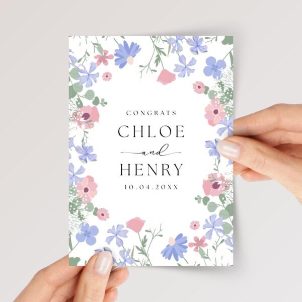 Custom Wedding Card for Son and Daughter in Law | Blue Florals - Image 1 Custom Wedding Card for Son and Daughter in Law | Blue Florals