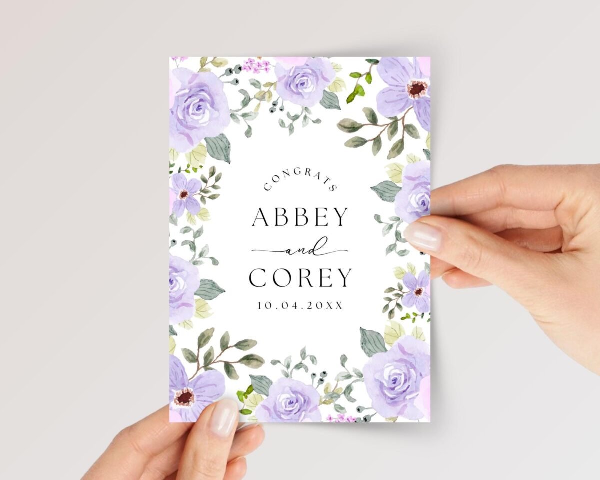 Custom Wedding Card for Son and Daughter in Law with Purple Roses