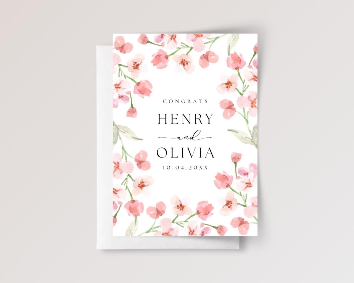 Personalized Wedding Card for Couple/Son and Daughter in Law with Pink Flowers