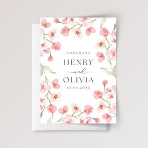 Personalized Wedding Card for Couple/Son and Daughter in Law with Pink Flowers
